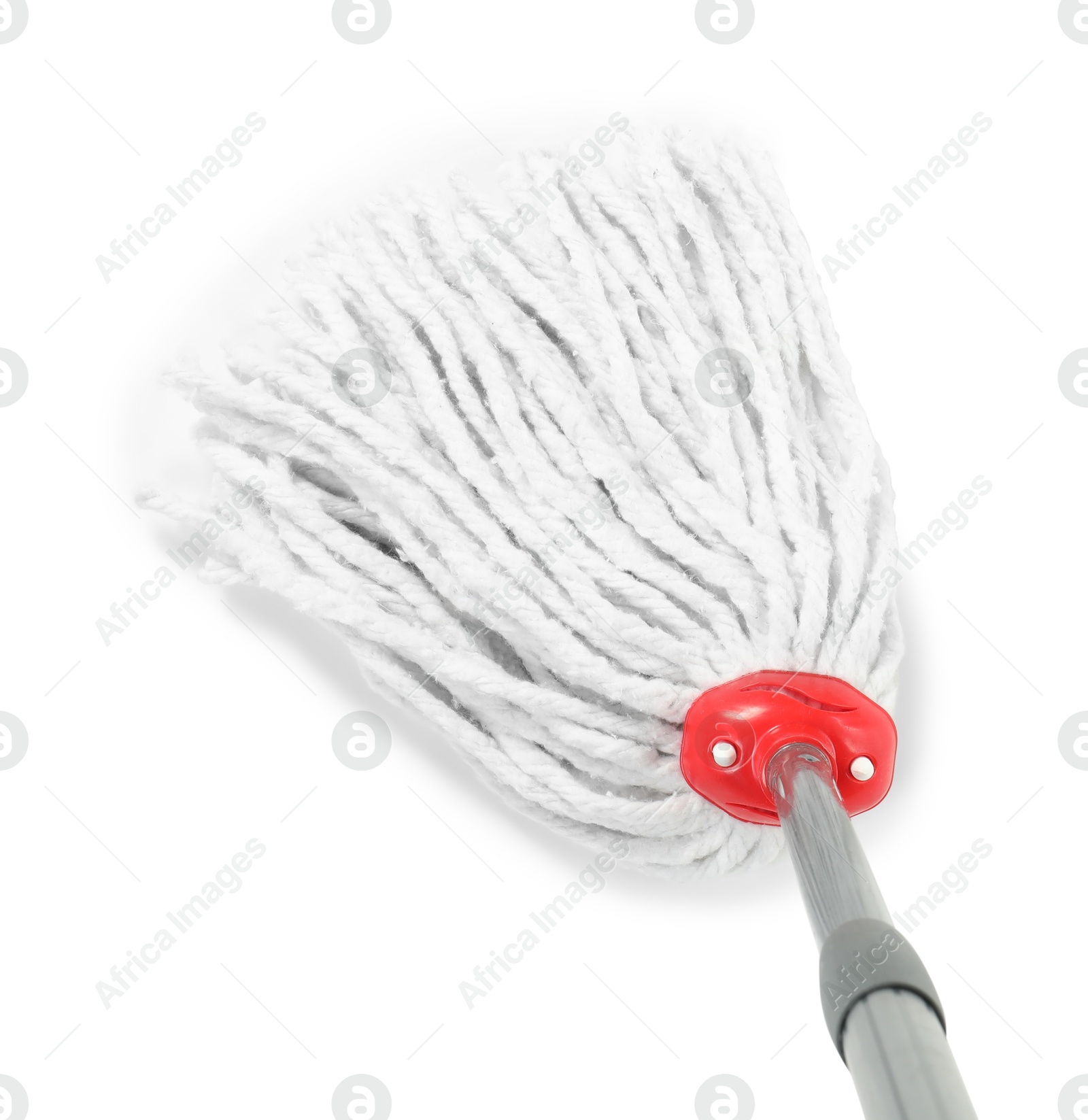 Photo of String mop isolated on white, above view. Cleaning equipment