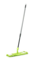 Photo of Microfiber mop isolated on white. Cleaning equipment