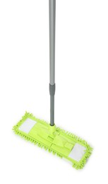 Photo of Microfiber mop isolated on white. Cleaning equipment