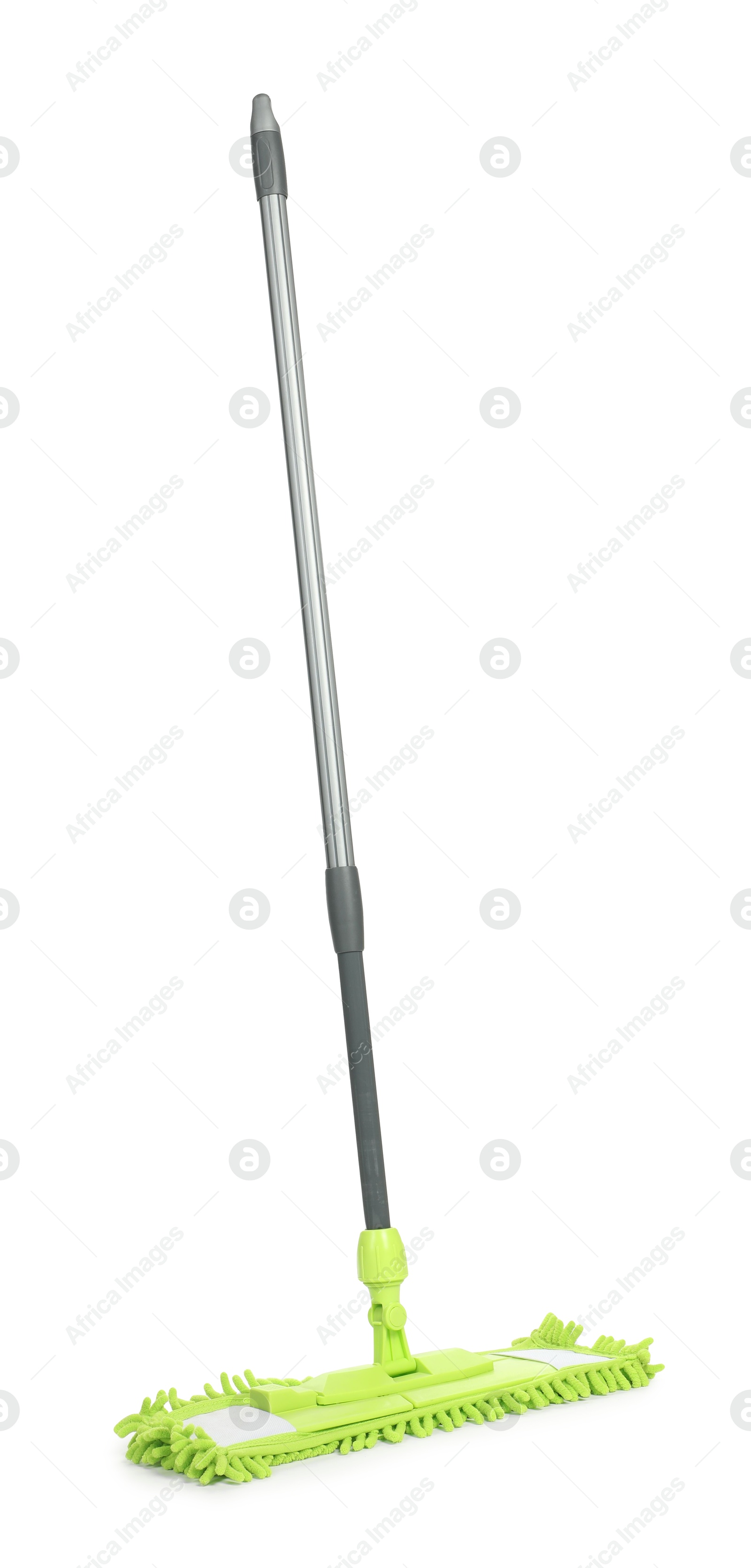 Photo of Microfiber mop isolated on white. Cleaning equipment