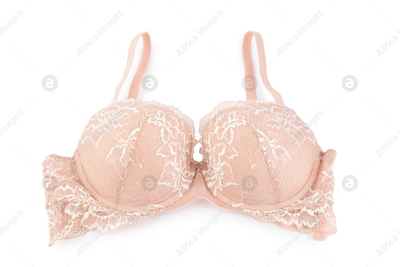 Photo of One beautiful beige bra isolated on white