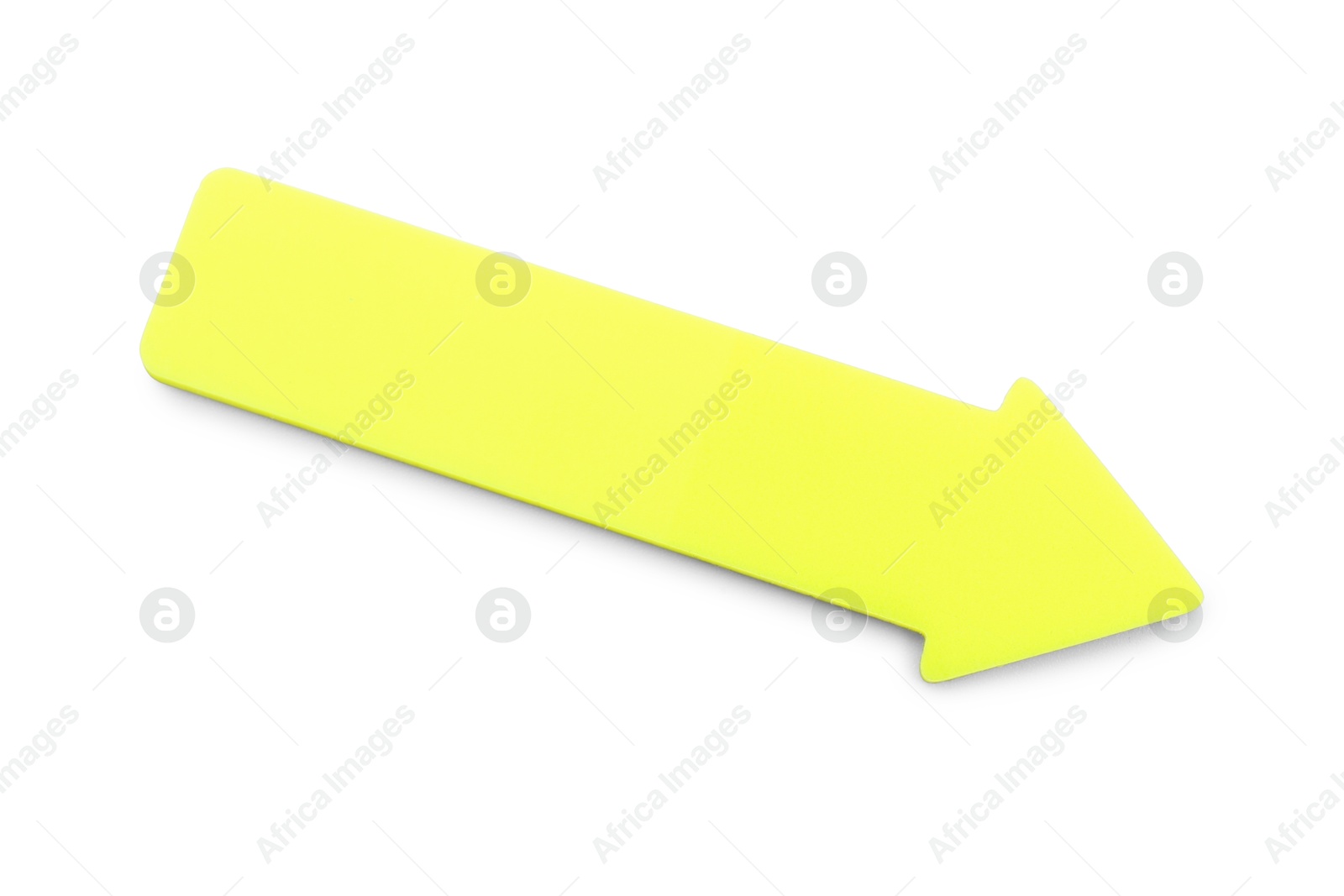 Photo of One yellow paper arrow isolated on white, top view