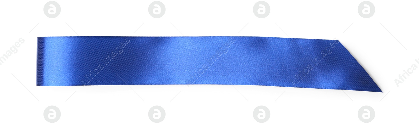 Photo of One blue ribbon bookmark isolated on white, top view