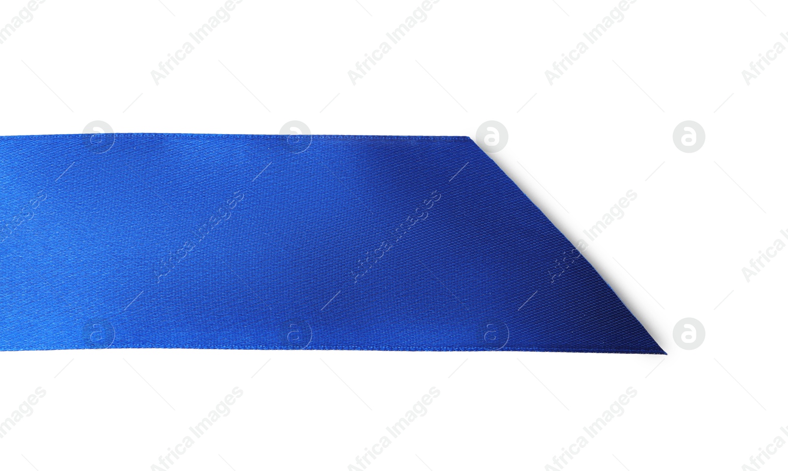 Photo of One blue ribbon bookmark isolated on white, top view