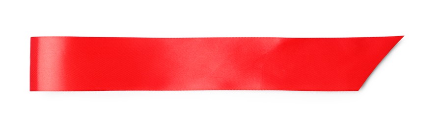 Photo of One red ribbon bookmark isolated on white, top view