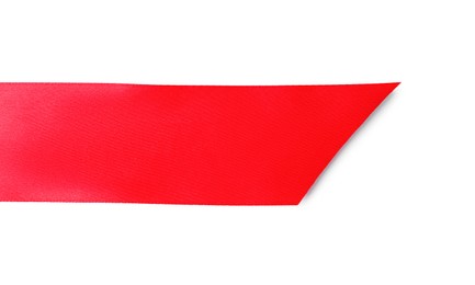 One red ribbon bookmark isolated on white, top view