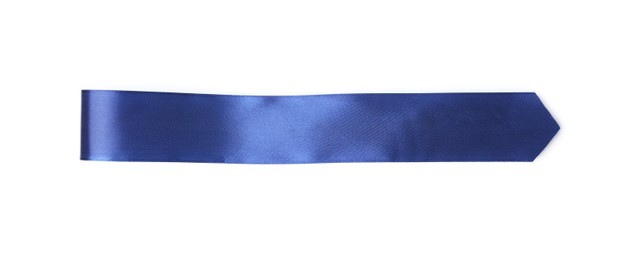 Photo of One blue ribbon bookmark isolated on white, top view