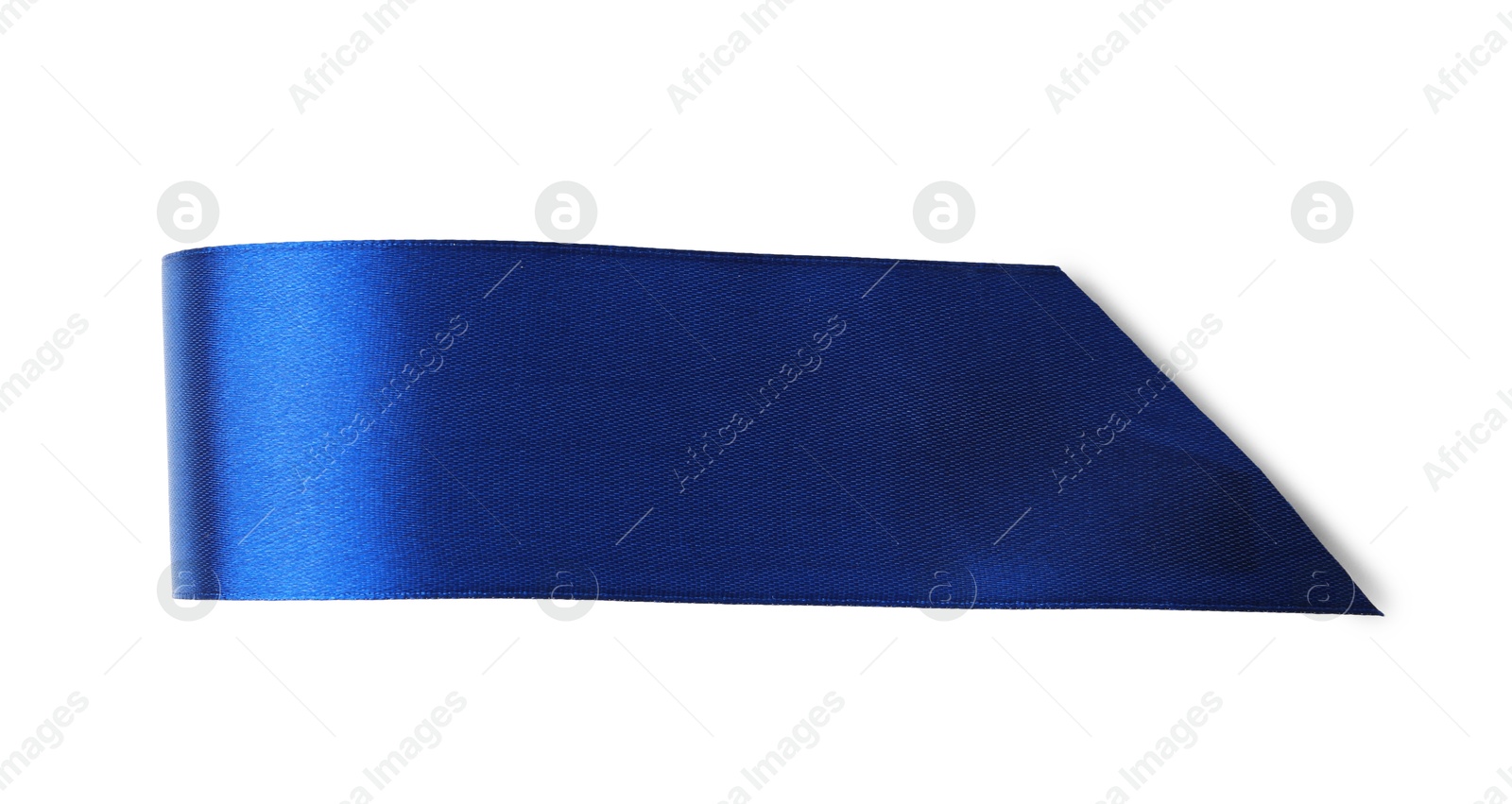 Photo of Blue ribbon bookmark isolated on white, top view