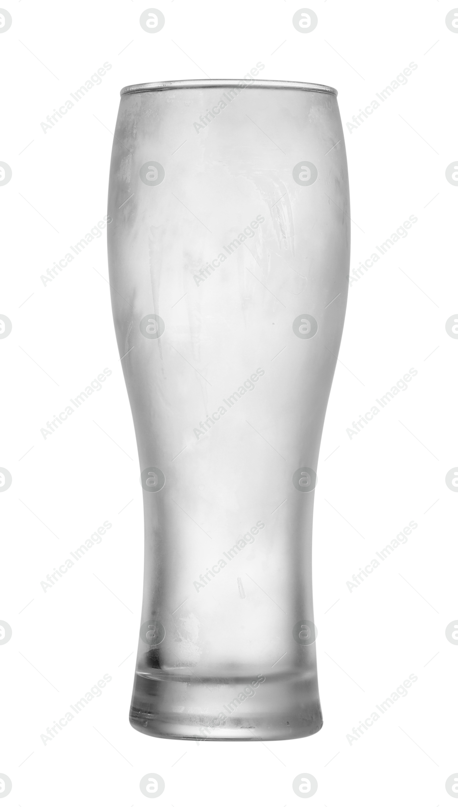 Photo of Empty frozen beer glass isolated on white