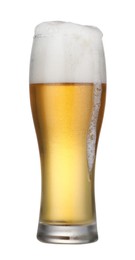 Glass of fresh beer with foam isolated on white