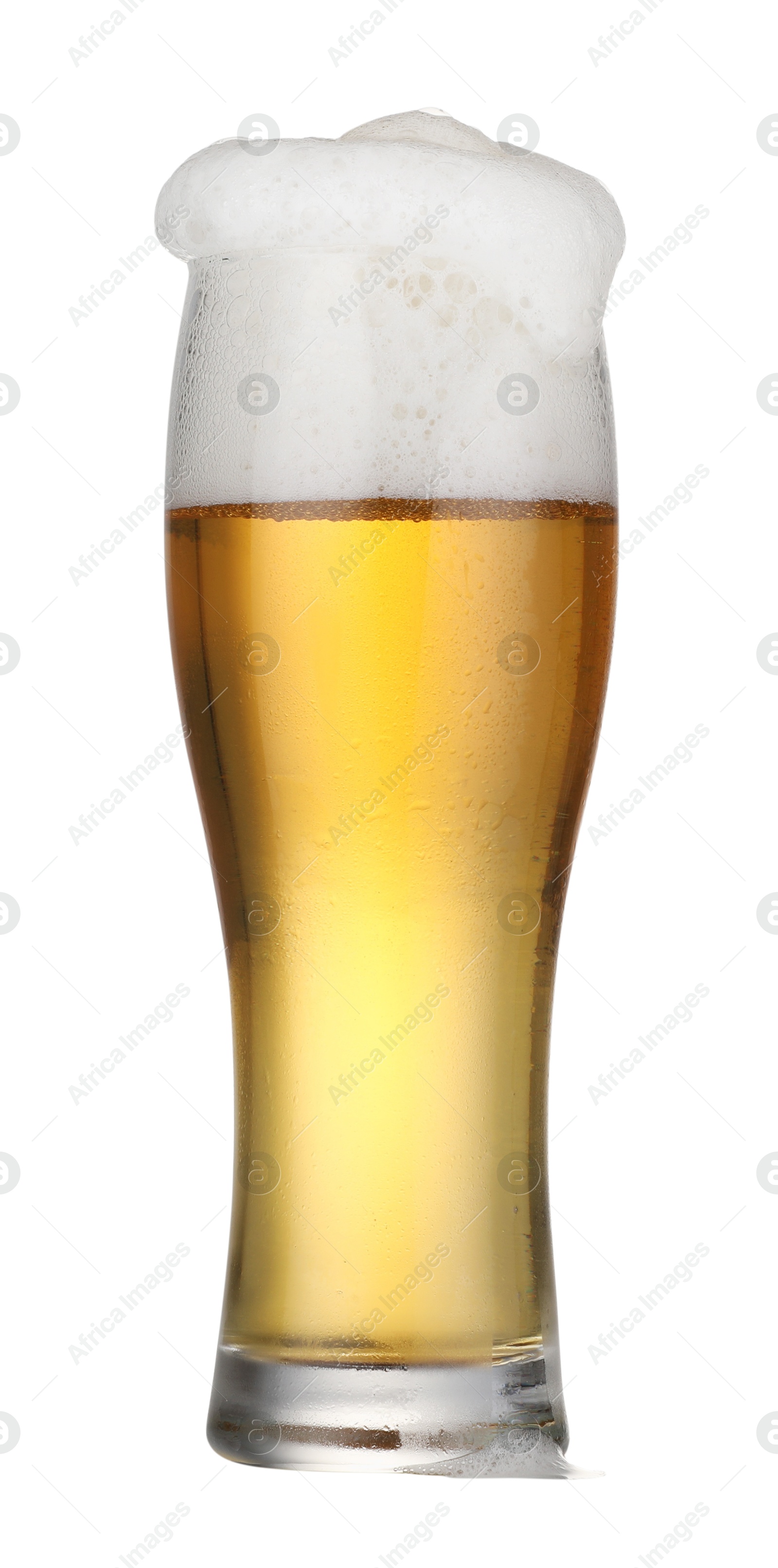 Photo of Glass of fresh beer with foam isolated on white