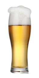 Glass of fresh beer with foam isolated on white