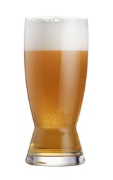 Glass of fresh beer with foam isolated on white