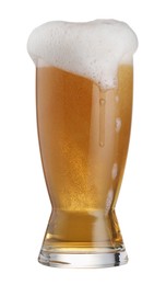 Glass of fresh beer with foam isolated on white