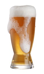 Photo of Glass of fresh beer with foam isolated on white