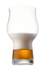 Half full glass of beer isolated on white