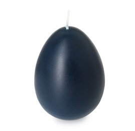 Photo of Blue egg-shaped candle isolated on white. Easter decor