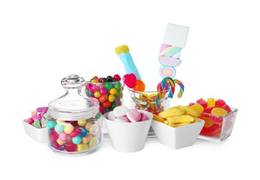 Photo of Candy bar. Many different tasty sweets on white background