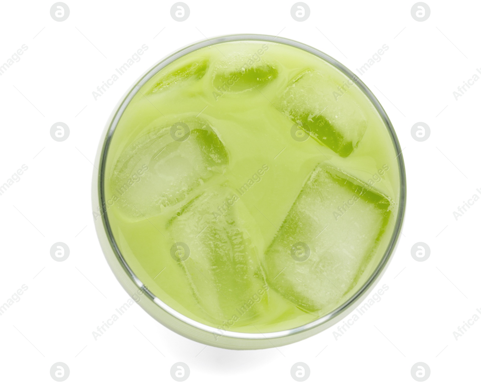 Fresh mung bean juice in glass isolated on white, top view Photo of Fresh mung bean juice in glass isolated on white, top view
