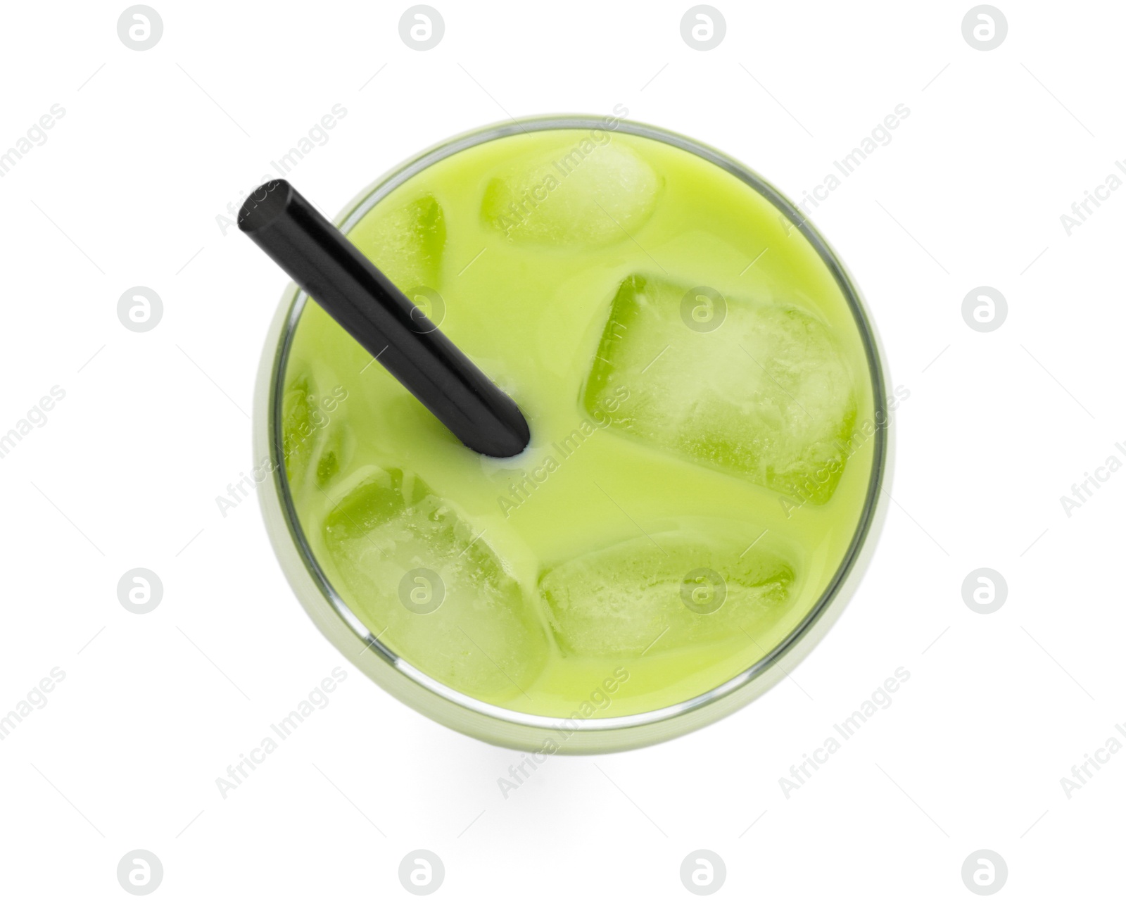 Fresh mung bean juice in glass isolated on white, top view Photo of Fresh mung bean juice in glass isolated on white, top view