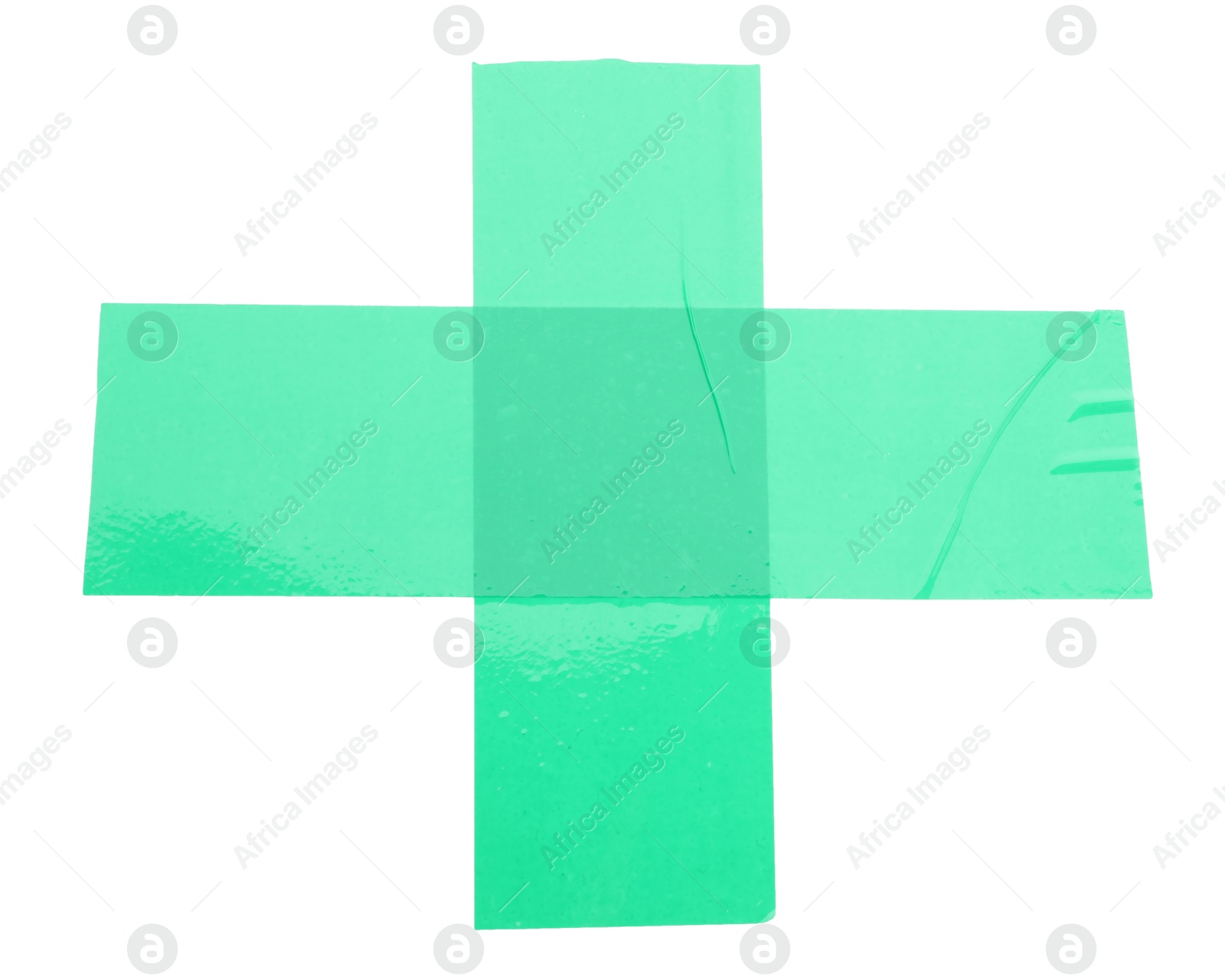 Photo of Strips of green adhesive tape isolated on white, top view