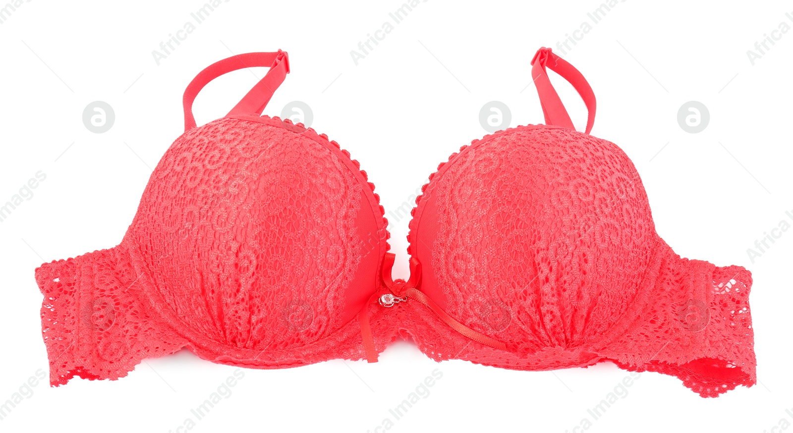 Photo of One beautiful red bra isolated on white