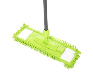 Photo of Microfiber mop isolated on white. Cleaning equipment