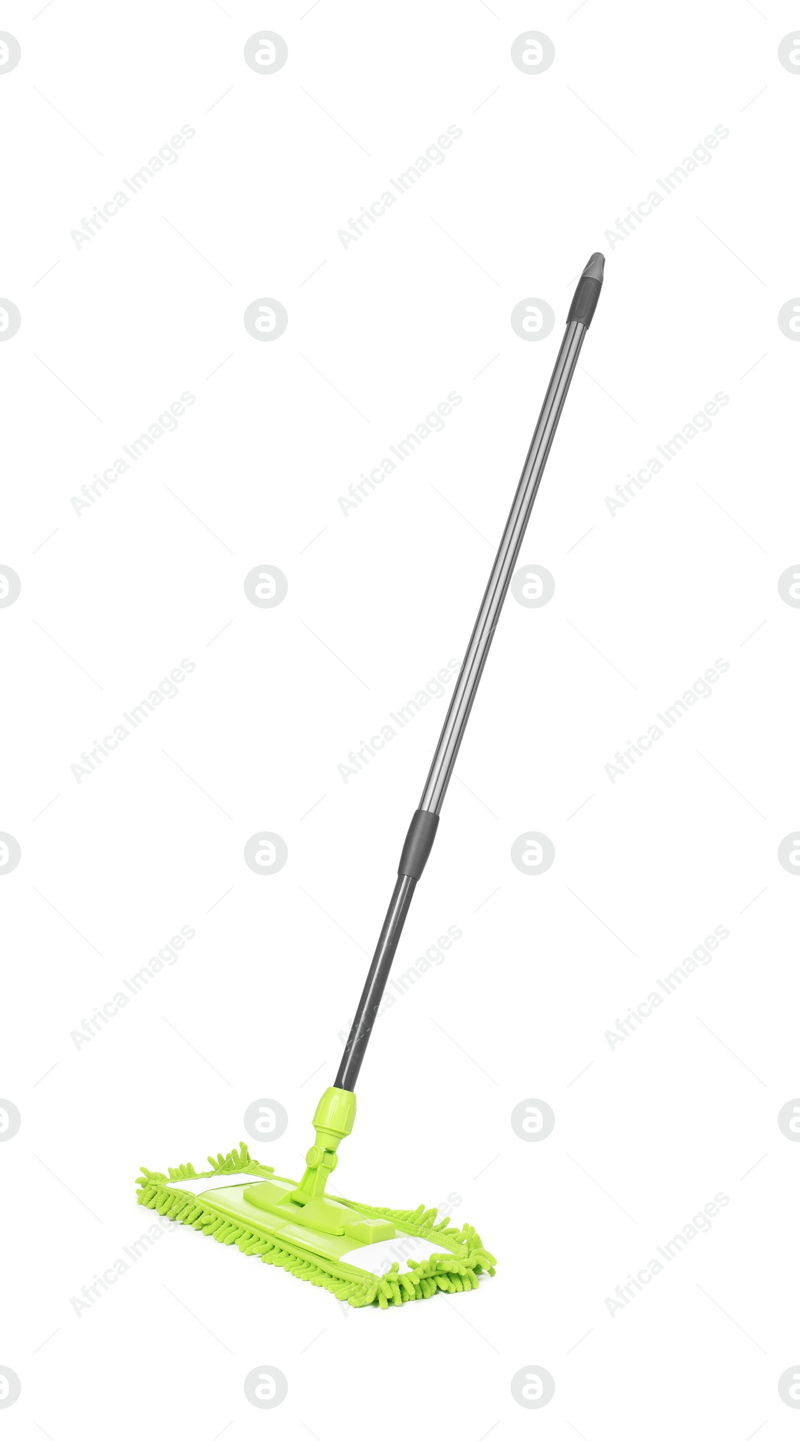 Photo of Microfiber mop isolated on white. Cleaning equipment