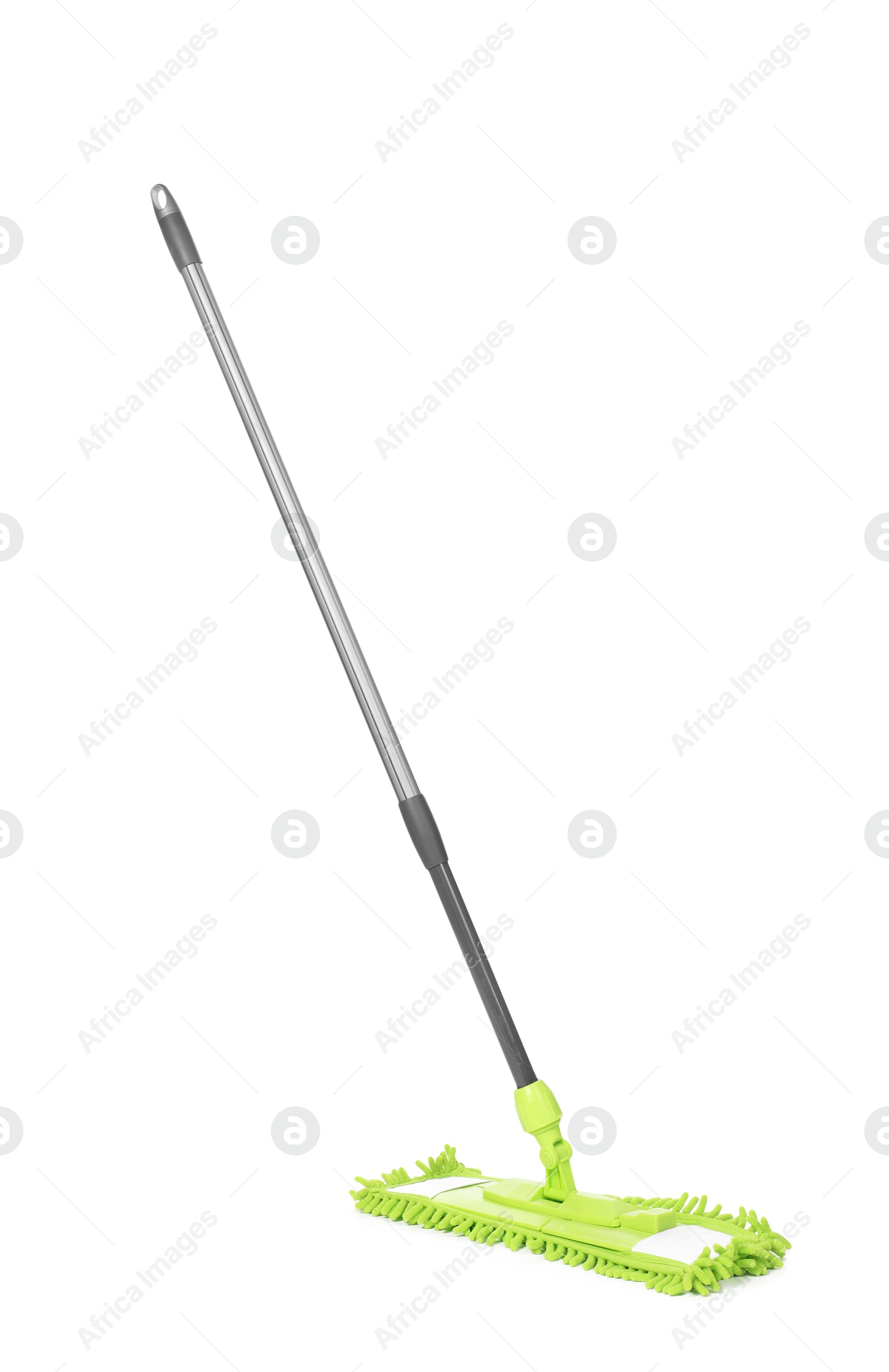 Photo of Microfiber mop isolated on white. Cleaning equipment