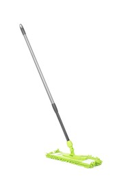 Photo of Microfiber mop isolated on white. Cleaning equipment