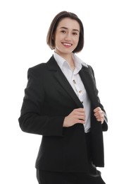 Photo of Portrait of confident secretary on white background