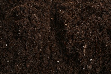 Photo of Texture of fresh soil as background, closeup