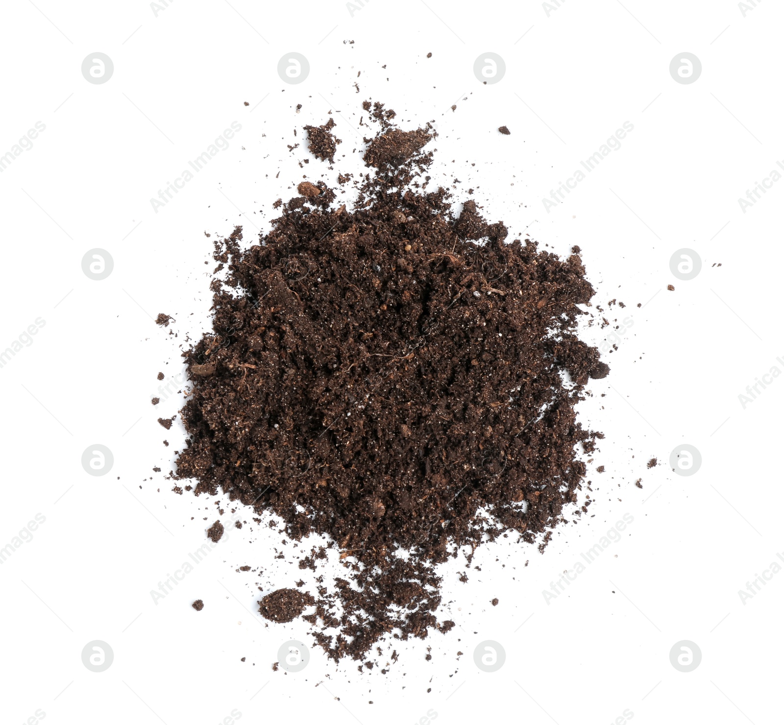 Photo of Pile of fresh soil isolated on white, top view