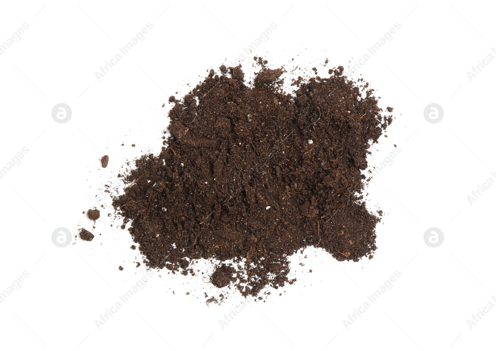 Photo of Pile of fresh soil isolated on white, top view