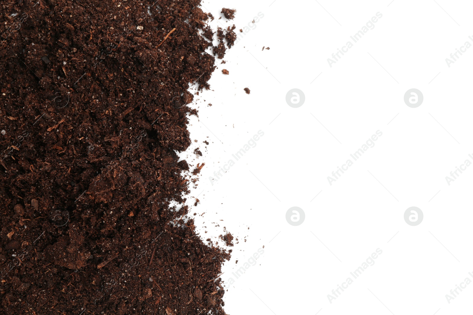 Photo of Pile of fresh soil isolated on white, top view