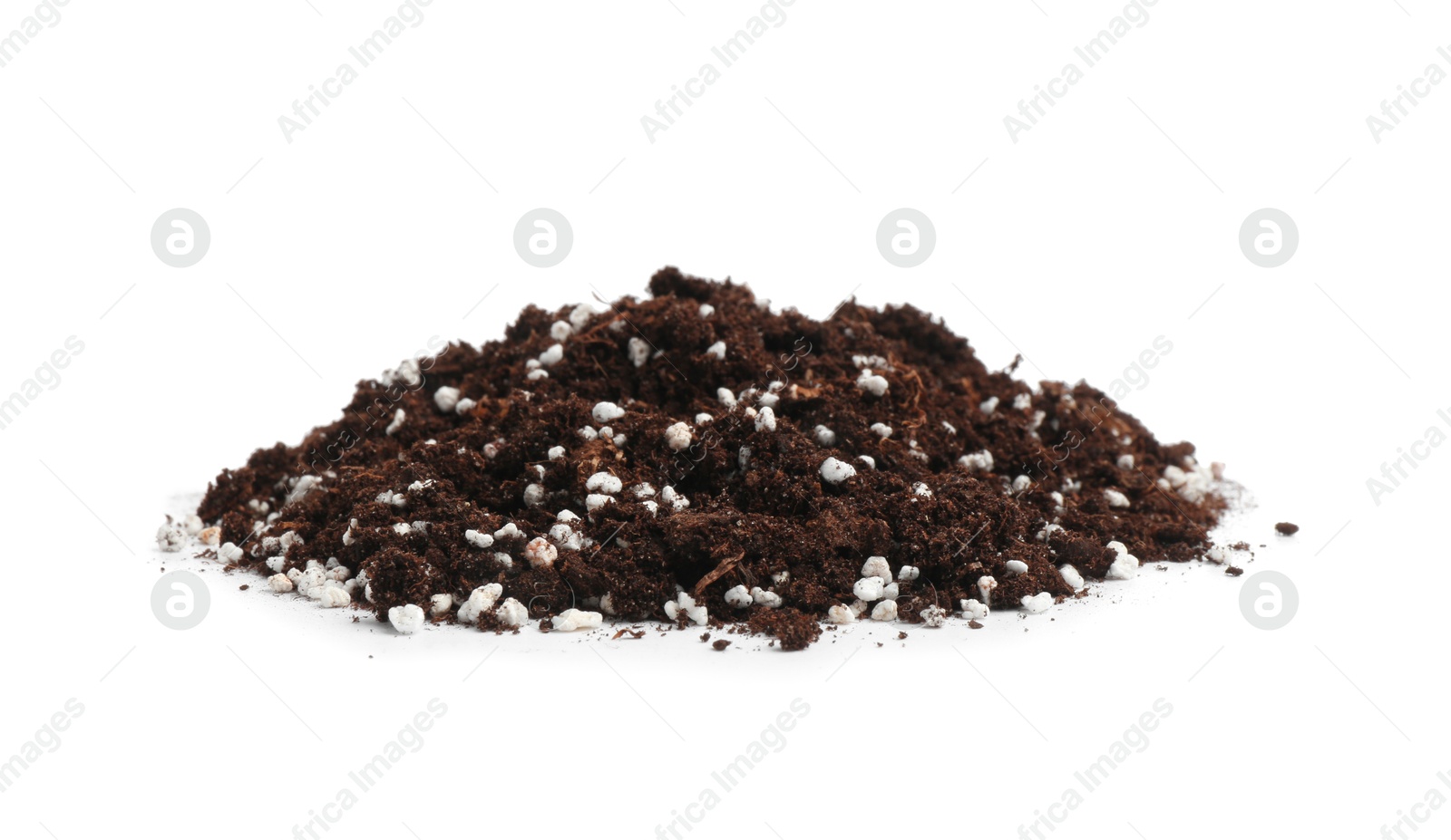 Photo of Fresh soil with fertilizer isolated o white