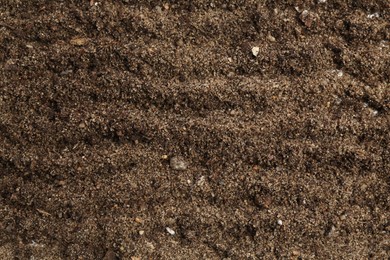 Photo of Texture of fresh soil as background, closeup