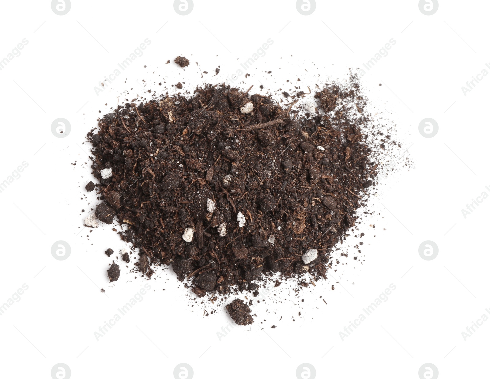 Photo of Pile of fresh soil isolated on white, top view