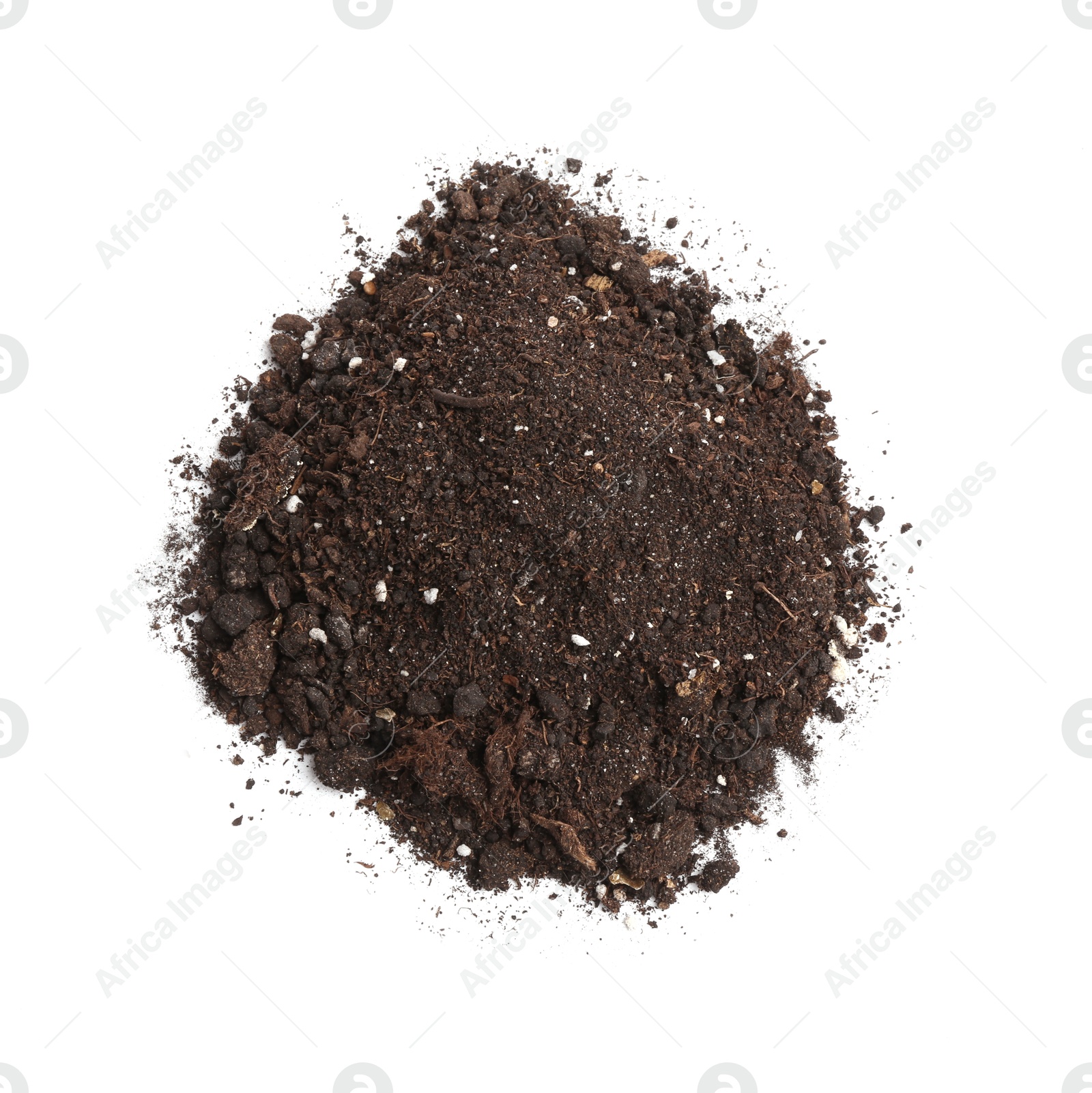 Photo of Pile of fresh soil isolated on white, top view