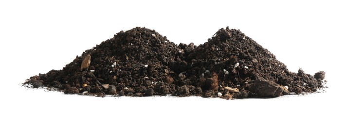 Photo of Piles of fresh soil isolated on white