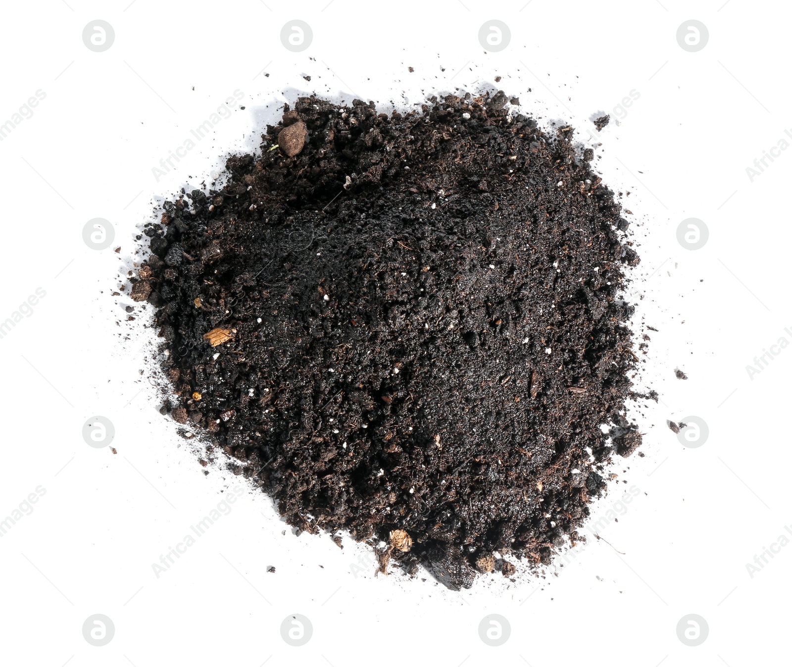 Photo of Pile of fresh soil isolated on white, top view