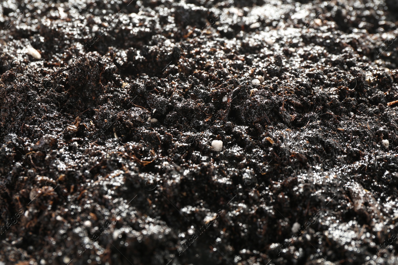 Photo of Texture of fresh soil as background, closeup