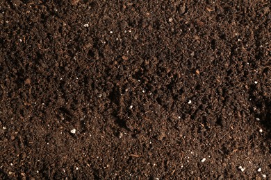 Photo of Texture of fresh soil as background, closeup