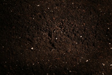 Photo of Texture of fresh soil as background, closeup