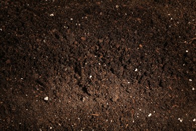 Photo of Texture of fresh soil as background, closeup