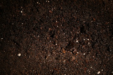 Photo of Texture of fresh soil as background, closeup