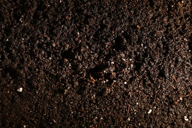 Photo of Texture of fresh soil as background, closeup