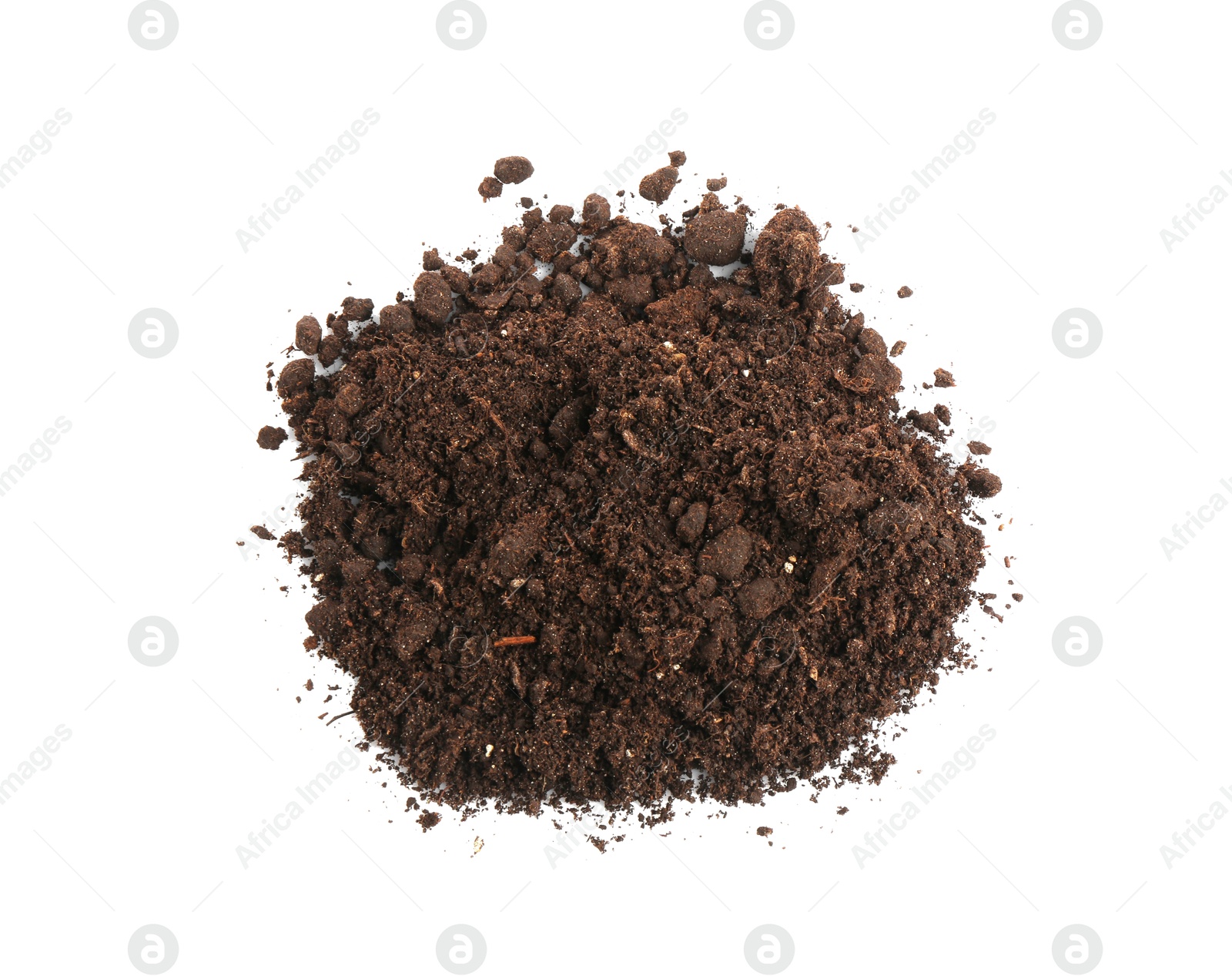 Photo of Pile of fresh soil isolated on white, top view