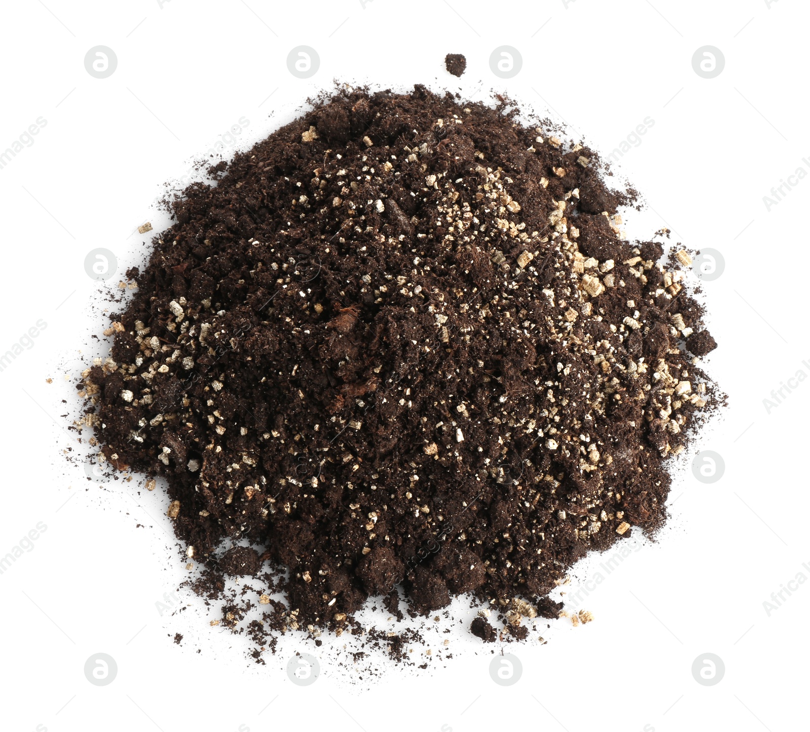 Photo of Pile of fresh soil isolated on white, top view