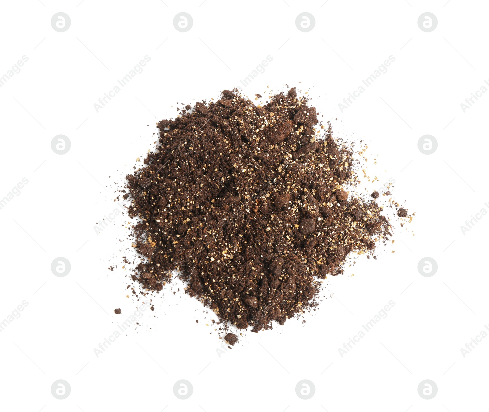 Photo of Pile of fresh soil isolated on white, top view